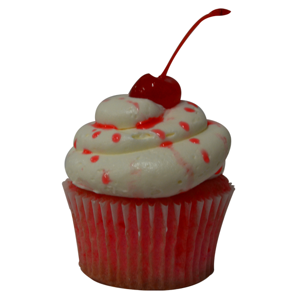 Shirley Temple cupcake topped with a cherry