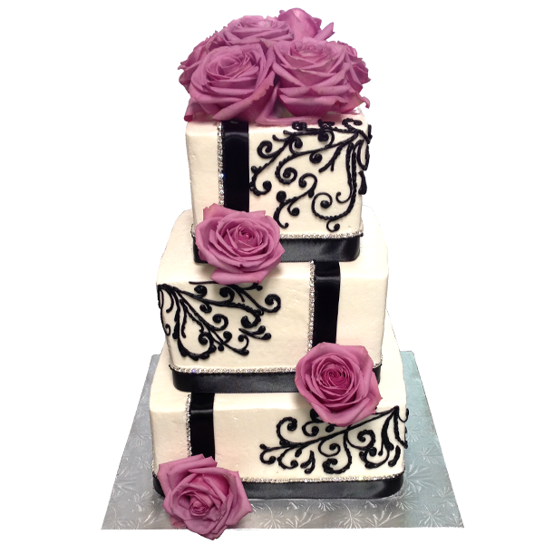1292 3 Tier Black White Wedding Cake With Flowers Abc Cake Shop Bakery