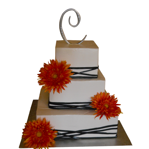1322 3 Tier Wedding Cake With Gerber Daisy C On Top Abc White