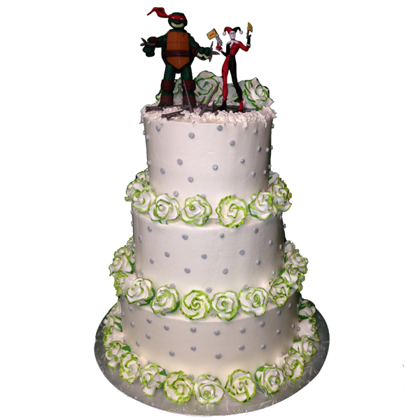 1354) 3 Tier Wedding cake with green tipped flowers - ABC Cake Shop ... 1354) 3 Tier Wedding cake with green tipped flowers - ABC Cake Shop ...