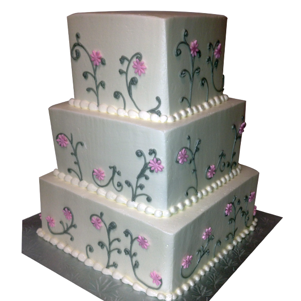 (1365) 3 Tier Square Cake with Vines & Flowers ABC Cake Shop & Bakery