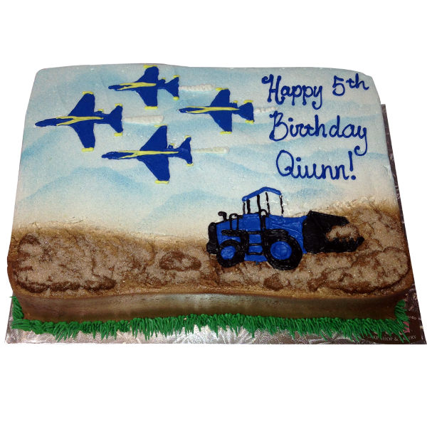 (1368) Birthday Cake with The Blue Angels and a Blue Tractor ABC Cake