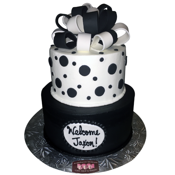 1646 2 tier black white bow welcome baby abc cake shop bakery