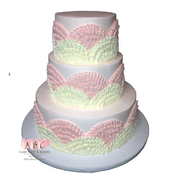 (1725) Pink and White Sea Shell Scalloped Wedding Cake ABC Cake Shop