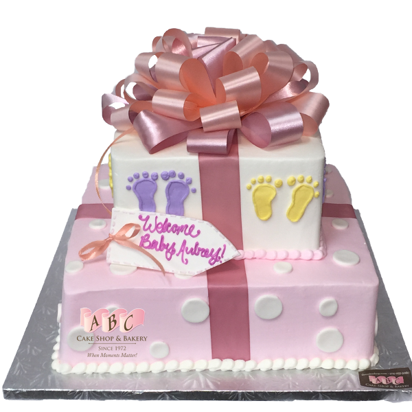 1804 2 Tier Square Baby Shower Present Cake Abc Bakery Sku