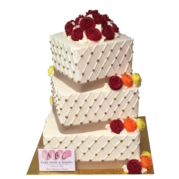 (2089) 3 Tier Wedding Cake with Diamond shaped accents - ABC Cake Shop & Bakery (2089) 3 Tier Wedding Cake with Diamond shaped accents - ABC Cake Shop & Bakery